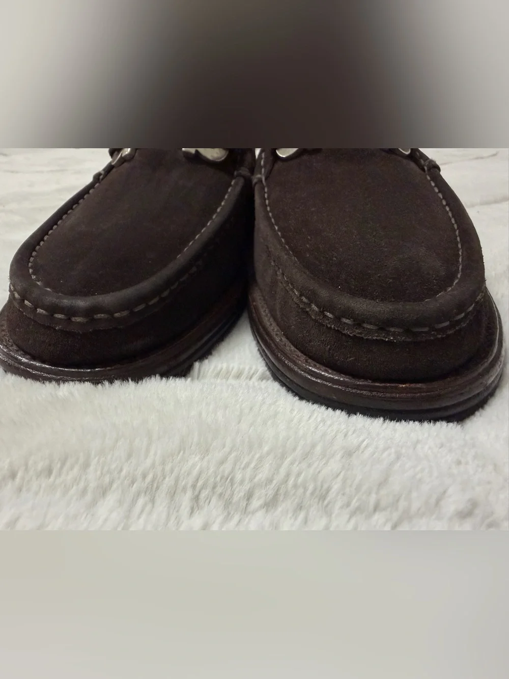 MINT! $950 Salvatore Ferragamo Dark Brown Suede Gancini Buckle Bit Loafers 11 D